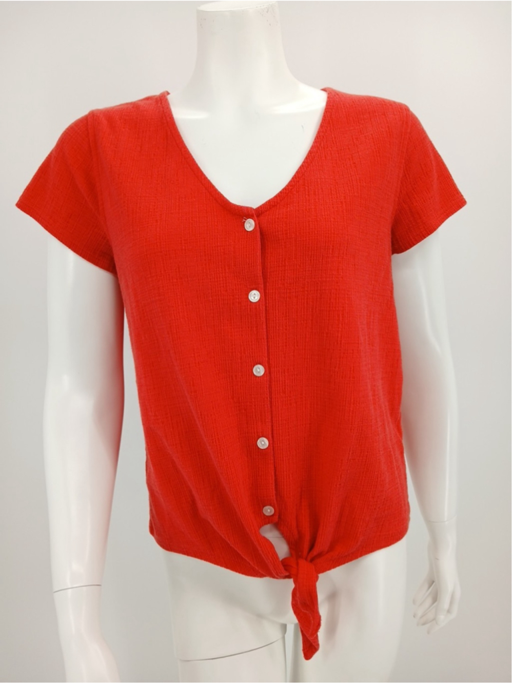 J CREW Womens Tie Front Tee Top Size Medium Red Short Sleeve V-Neck